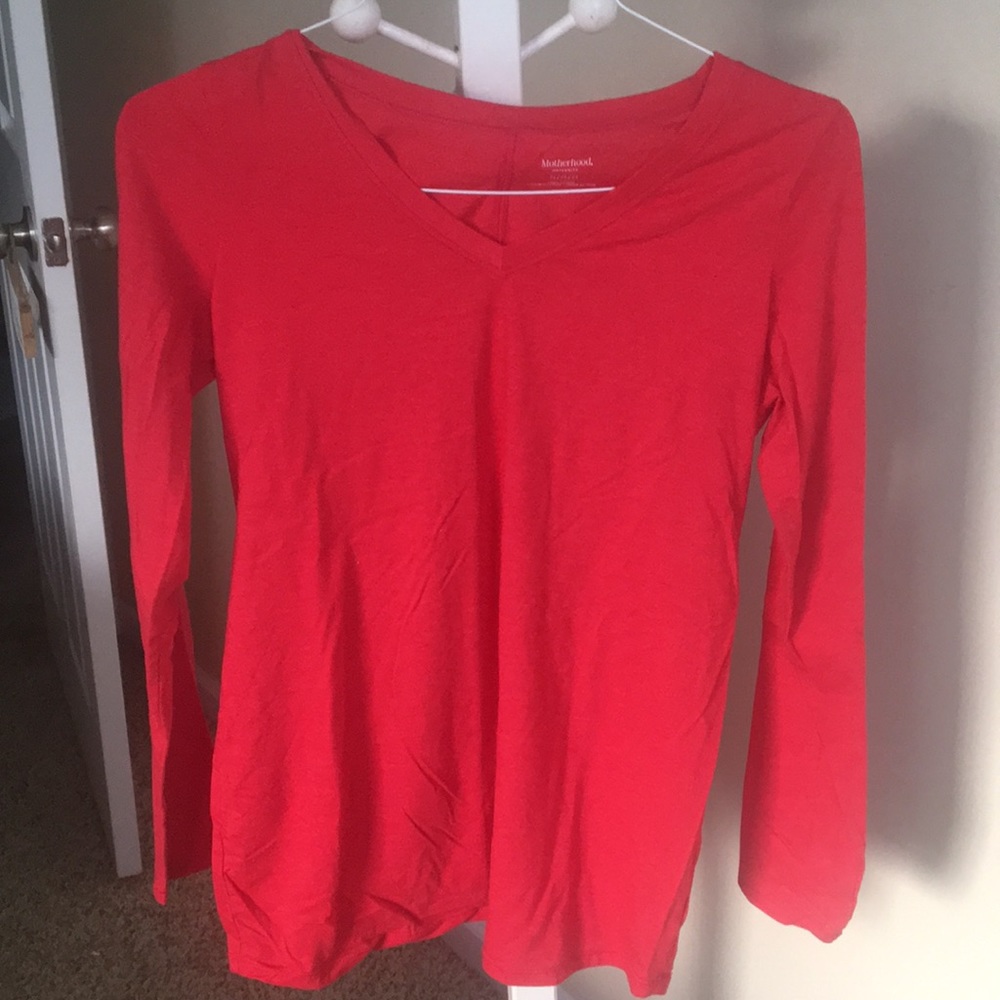 Red long sleeve v-neck maternity shirt